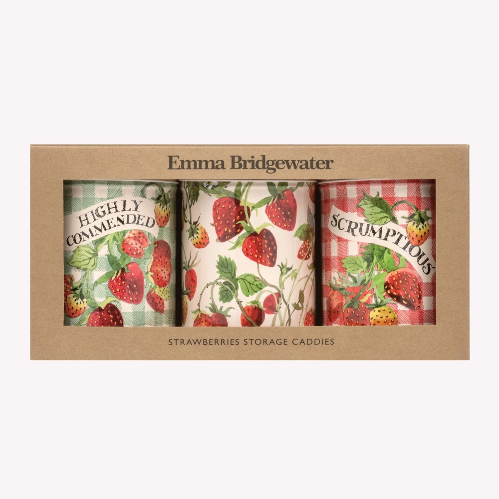 Strawberry Print Set of 3 Caddies By Emma Bridgewater